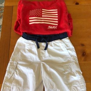 Boys polo shorts & sweatshirt size Med.